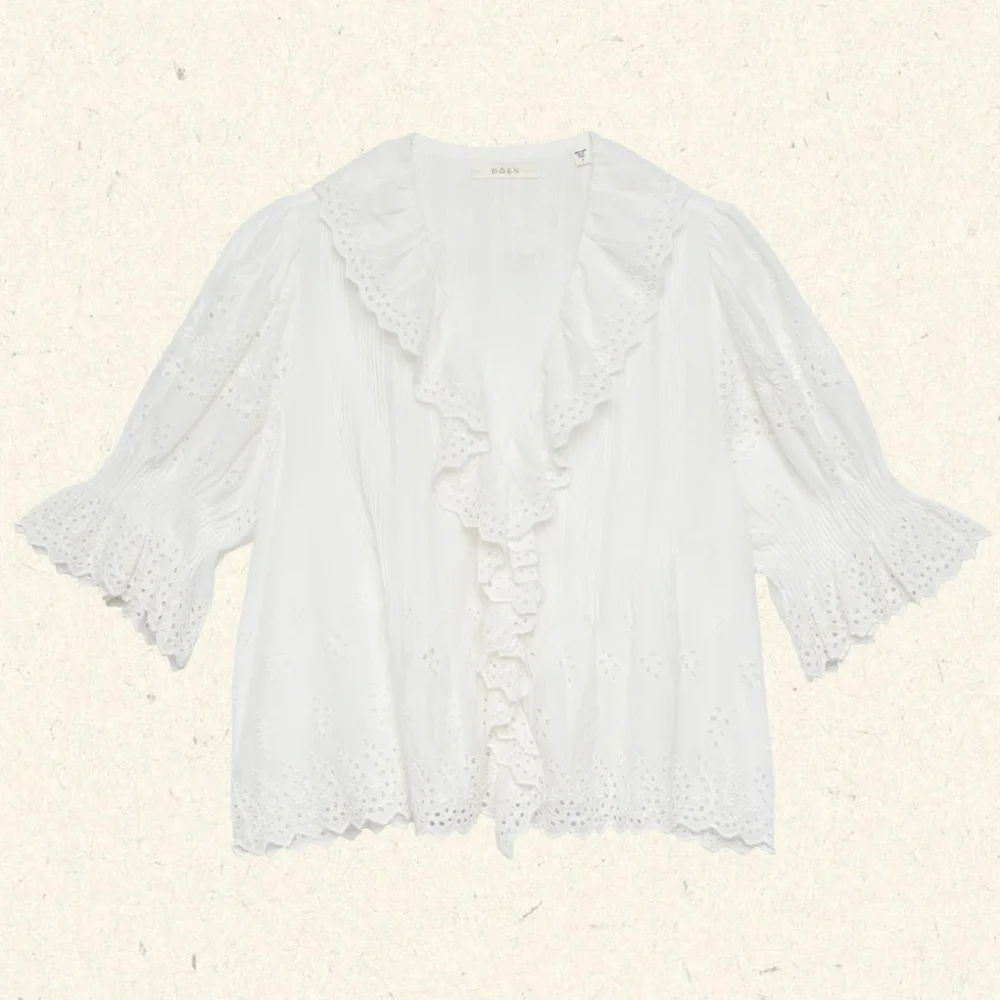 NWT DOEN Henri Eyelet Trim Top - Salt Eyelet XS - Picture 4 of 7
